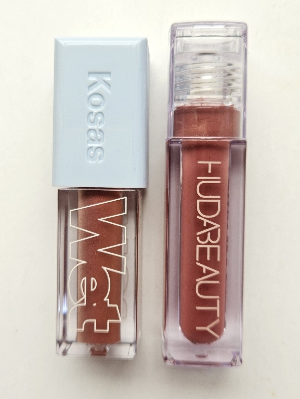 NWTx2 Kosas Wet Lip Oil Huda Beauty Lip Gloss Pink Brown Plump Hydrate Presents